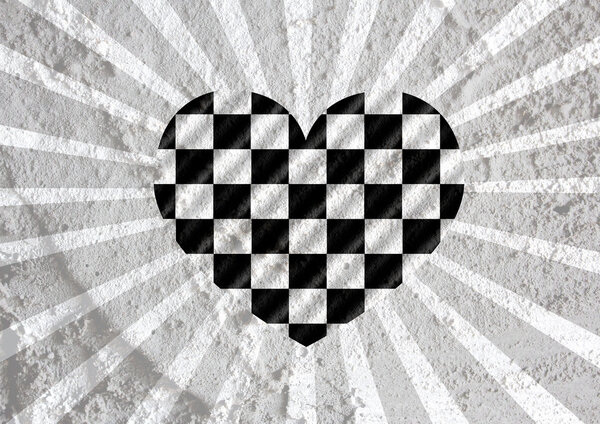 Символ сердца с клетчатым флагом на стене цемента ba
