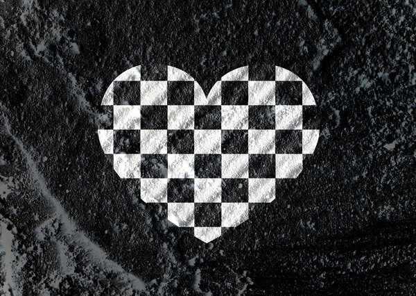 Символ сердца с клетчатым флагом на стене цемента ba
