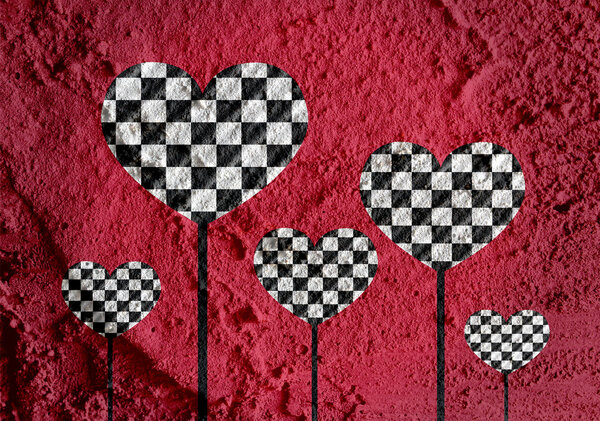 Символ сердца с клетчатым флагом на стене цемента ba
