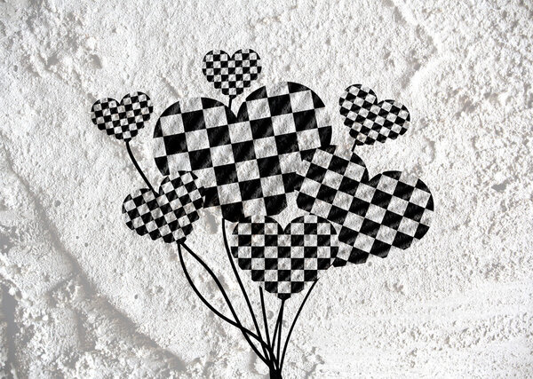 Символ сердца с клетчатым флагом на стене цемента ba
