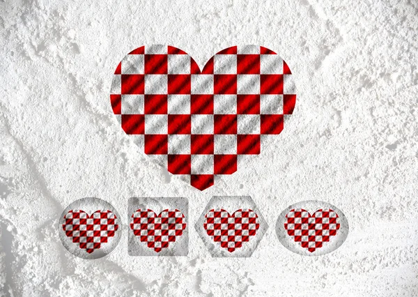 Amore bandiera a scacchi segno simbolo del cuore sulla texture della parete di cemento ba — Foto Stock