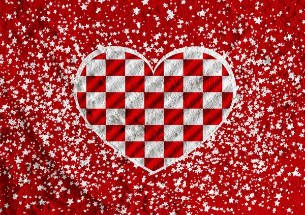 Kärlek rutig flagga underteckna Hjärtmärket på cement vägg textur ba — Stockfoto