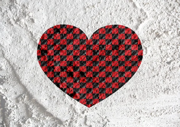 Love checkered  flag sign heart symbol on Cement wall texture ba — Stock Photo, Image