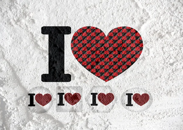 사랑 체크 무늬 깃발 서명 시멘트 벽 텍스쳐 바에 심 혼 상징 — 스톡 사진