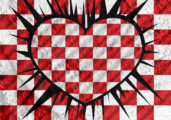 Liebe karierte Flagge Zeichen Herz Symbol auf Zementwand Textur ba — Stockfoto