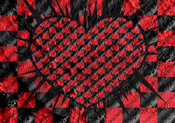 Символ сердца с клетчатым флагом на стене цемента ba — стоковое фото