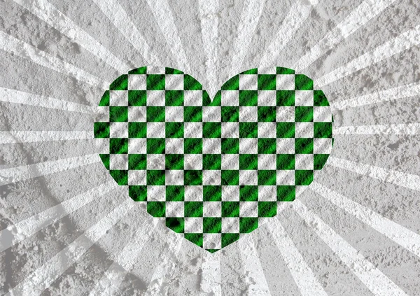 Love checkered  flag sign heart symbol on Cement wall texture ba — Stock Photo, Image