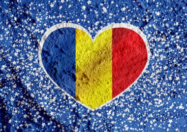 Love Romania flag sign heart symbol on Cement wall texture backg clipart