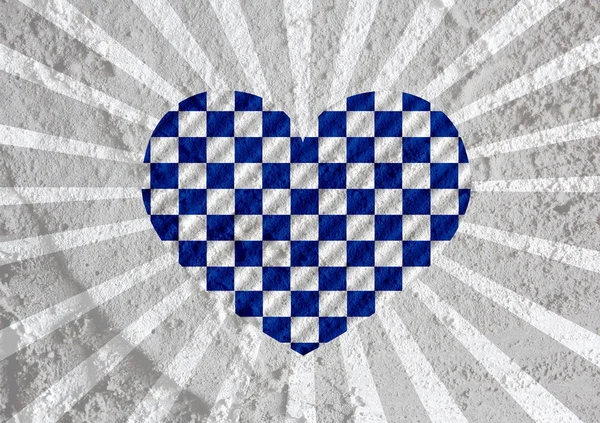 Liebe karierte Flagge Zeichen Herz Symbol auf Zementwand Textur ba — Stockfoto