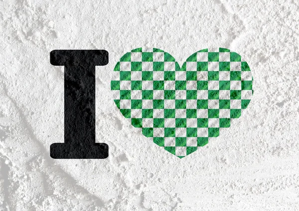 Aşk damalı bayrağı çimento duvar dokusu ba kalp sembolü imzalamak — Stok fotoğraf