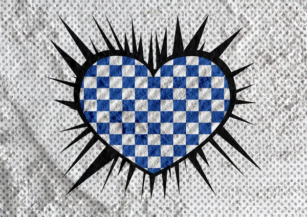 Love checkered  flag sign heart symbol on Cement wall texture ba — Stock Photo, Image