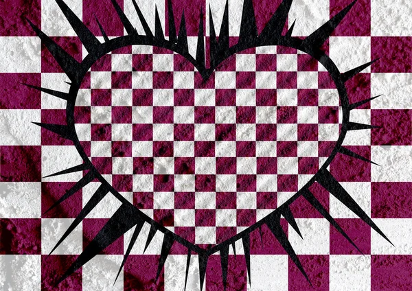 Kärlek rutig flagga underteckna Hjärtmärket på cement vägg textur ba — Stockfoto