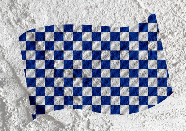 Karierte Flagge auf Zementwand Textur Hintergrunddesign — Stockfoto