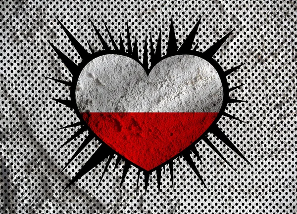 Love Poland drapeau signe coeur symbole sur ciment mur texture backgr — Photo