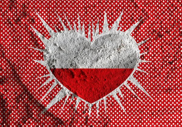 Cinta bendera Polandia tanda simbol hati pada tekstur dinding semen backgr — Stok Foto