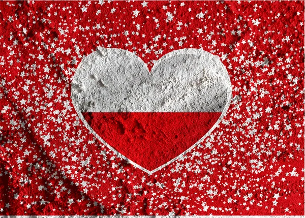 Älska Polen flaggsymbol skylt hjärta på cement vägg textur bakgrunds — Stockfoto