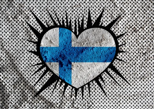 Love Finland flag sign heart symbol on Cement wall texture backg — Stock Photo, Image