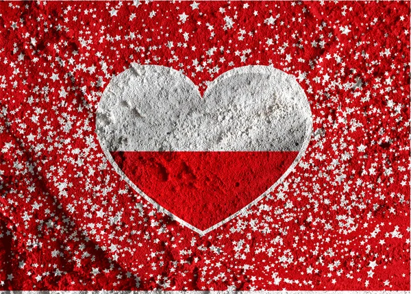 Love Poland flag sign heart symbol on Cement wall texture backgr — Stock Photo, Image