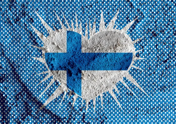 Liefde finland vlag teken hartsymbool op cement muur textuur backg — Stockfoto