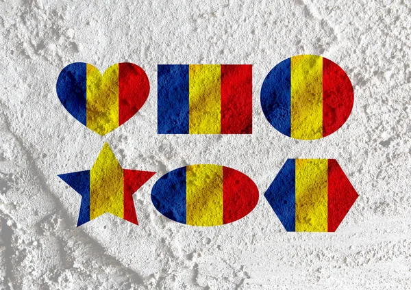 爱罗马尼亚国旗心符号在水泥墙上纹理黑色 — 图库照片
