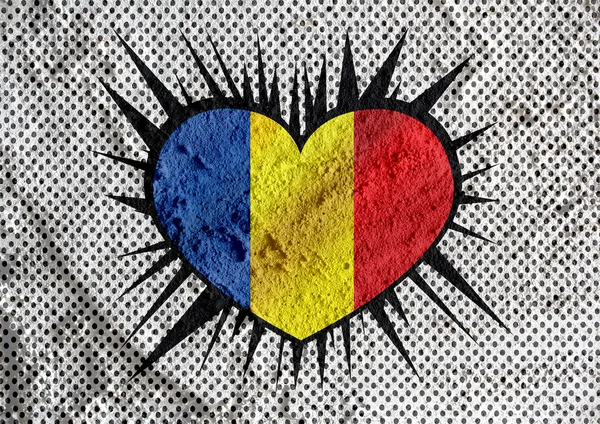 Love Romania flag sign heart symbol on Cement wall texture backg — Stock Photo, Image