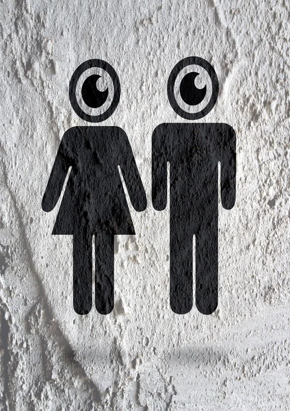 Piktogram człowiek kobieta znak ikony na cementowe ściany tekstura tło — Zdjęcie stockowe