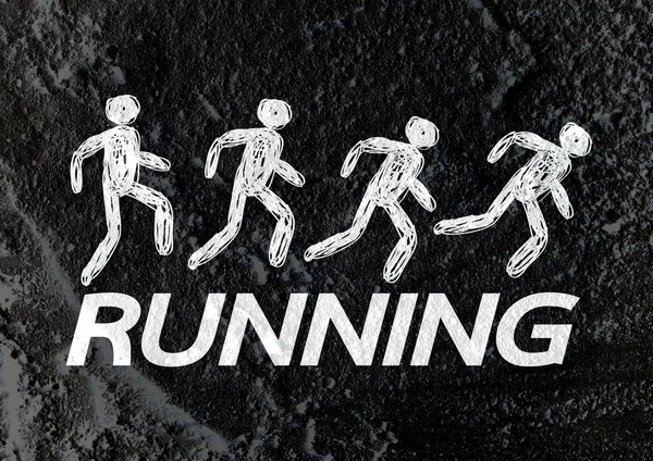 Running idea in Illustration on Cement wall texture background d — Stock Photo, Image