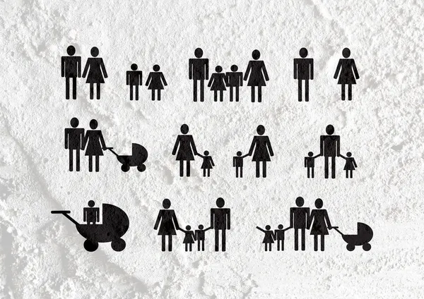 Pictograma familiar de personas en pared de cemento textura fondo diseño — Foto de Stock