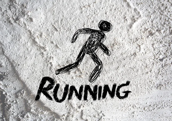 Running idea in Illustration on Cement wall texture background d — Stock Photo, Image