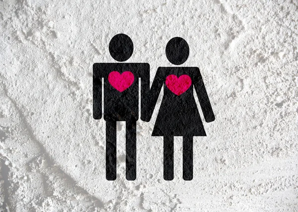 People Family Pictogram on Cement wall texture background design — Stock Photo, Image