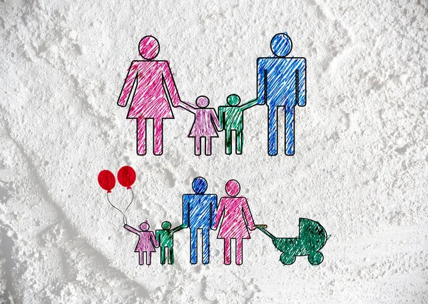 People Family Pictogram on Cement wall texture background design — Stock Photo, Image