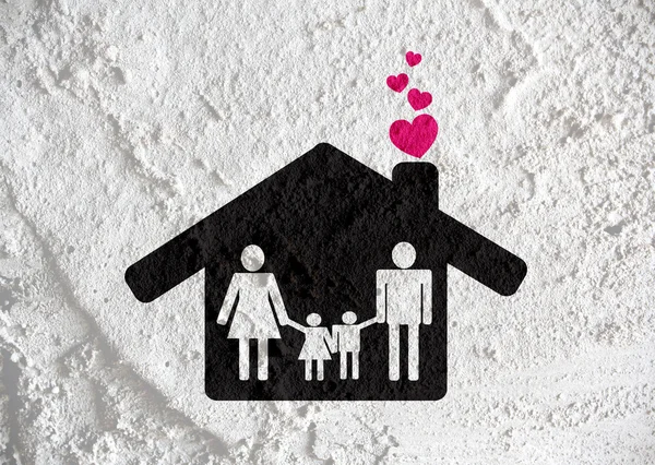 People Family Pictogram on Cement wall texture background design — Stock Photo, Image