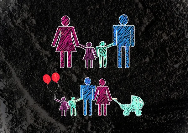 People Family Pictogram on Cement wall texture background design — Stock Photo, Image