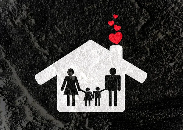 People Family Pictogram on Cement wall texture background design — Stock Photo, Image