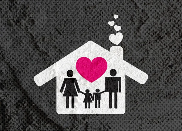 People Family Pictogram on Cement wall texture background design — Stock Photo, Image