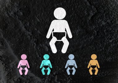 piktogram bebek simgeler çimento duvar dokusu arka plan desi üzerinde kayıt