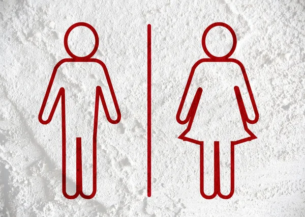 Toilet pictogram en pictogram man vrouw teken op cement muur textur — Stockfoto