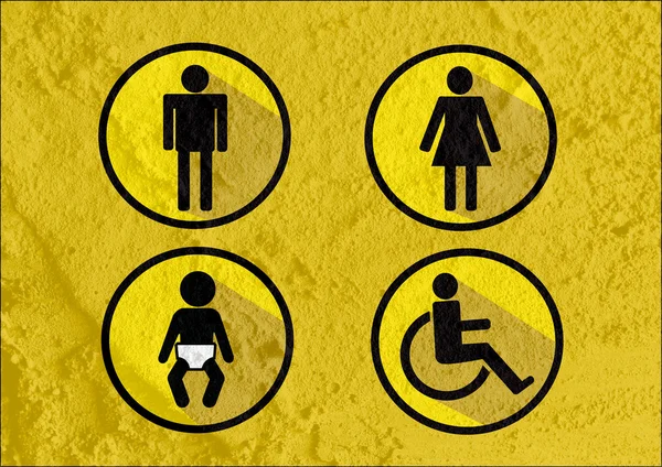 Toiletten-Ikone und Piktogramm Mann Frau Zeichen auf Zementwand Textur — Stockfoto