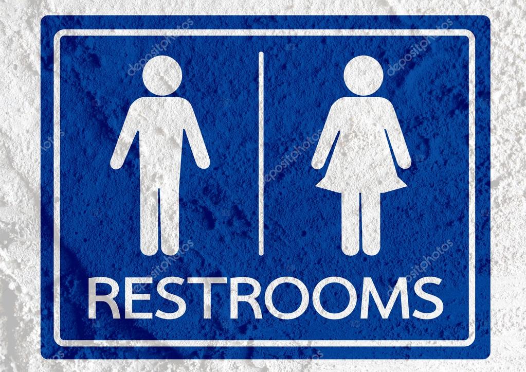 Restroom icon and Pictogram Man Woman Sign on Cement wall textur
