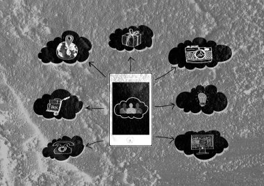 cep telefonu iletişim ağı duvar dokusu zemin üzerine 