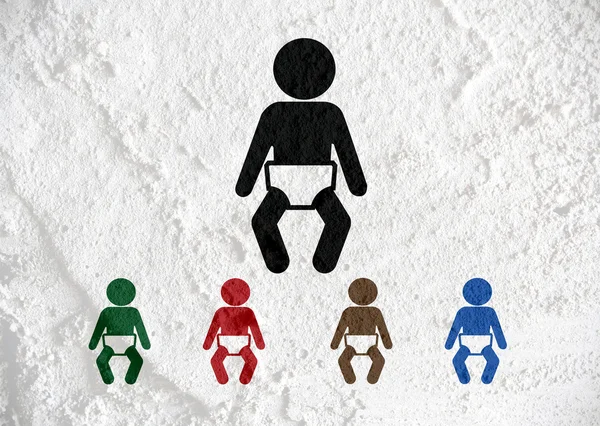 Piktogramm Baby Symbole Zeichen auf Zementwand Textur Hintergrund desi — Stockfoto