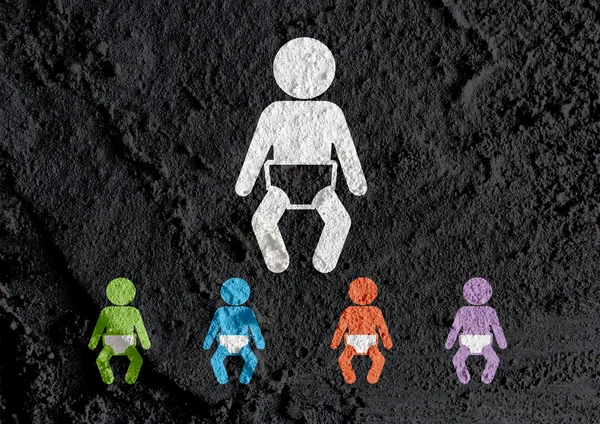 Piktogram baby ikoner logga på cement vägg textur bakgrund desi — Stockfoto