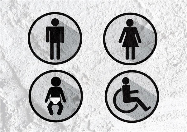 Vécé ikon és a piktogram férfi-nő jele a cement fal textur — Stock Fotó