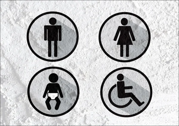 トイレのアイコンとピクトグラム男性女性サインオン セメント壁テクスチャ — ストック写真