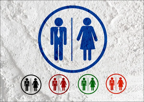 Toilet pictogram en pictogram man vrouw teken op cement muur textur — Stockfoto