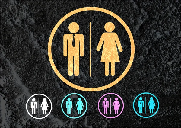 Toiletten-Ikone und Piktogramm Mann Frau Zeichen auf Zementwand Textur — Stockfoto