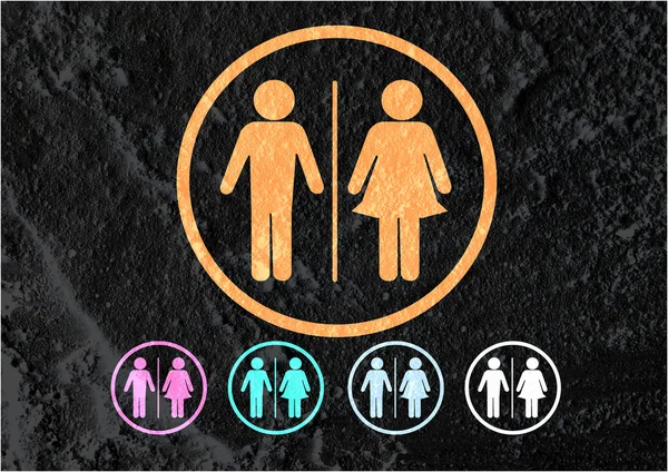 Toilet pictogram en pictogram man vrouw teken op cement muur textur — Stockfoto