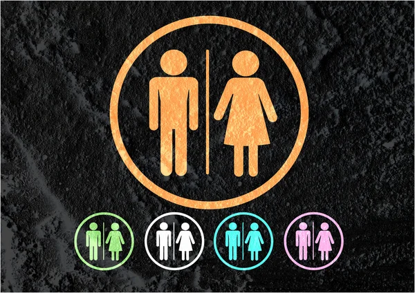 Toilet pictogram en pictogram man vrouw teken op cement muur textur — Stockfoto