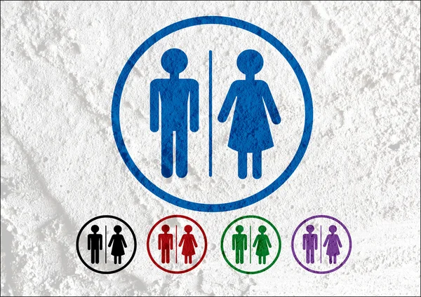 Toilet pictogram en pictogram man vrouw teken op cement muur textur — Stockfoto