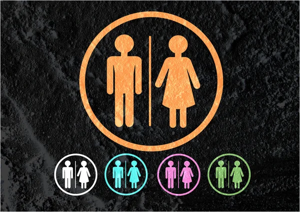 Toilet pictogram en pictogram man vrouw teken op cement muur textur — Stockfoto